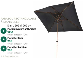 Parasol rectangulaire à manivelle