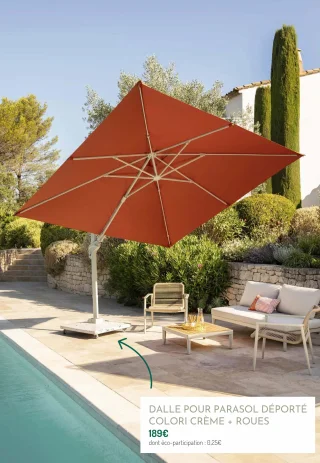 Dalle pour parasol déporté colori crème + roues