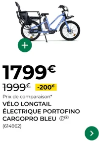 Vélo longtail électrique Portofino CargoPro Bleu