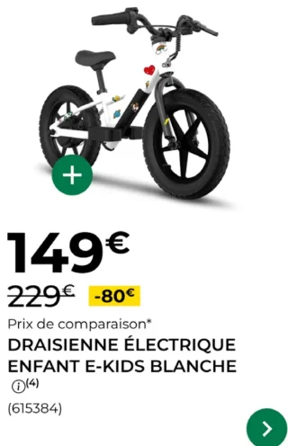 Draisienne électrique enfant E-Kids Blanche