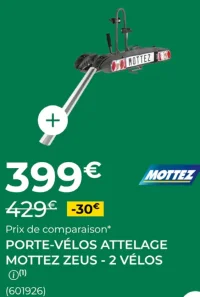 Porte-vélos attelage Mottez Zeus - 2 vélos