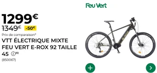 VTT électrique mixte Feu Vert E-Rox 92 taille 45