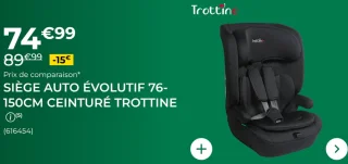 Siège Auto Évolutif 76-150cm Ceinturé Trottine