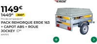 Pack Remorque ERDE 163 + Capot ABS + Roue jockey