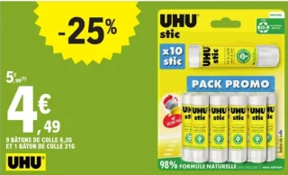 9 Bâtons de colle 8,2g et 1 bâton de colle 21g UHU