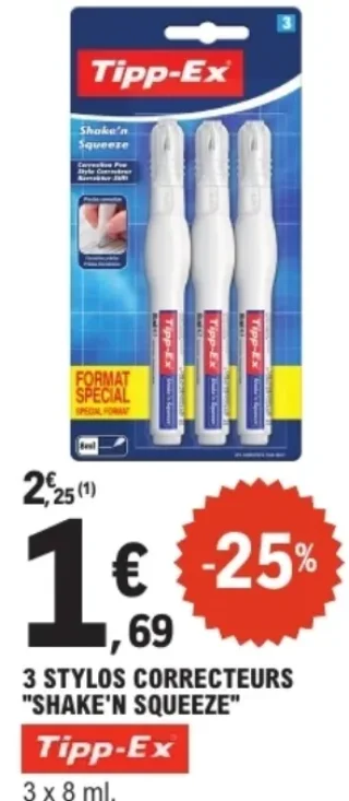 3 Stylos correcteurs "Shake'n Squeeze" Tipp-Ex