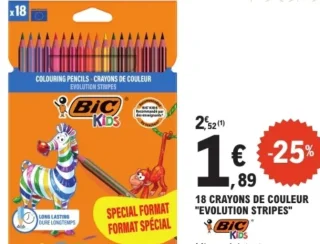 18 Crayons de couleur BIC Kids Evolution Stripes