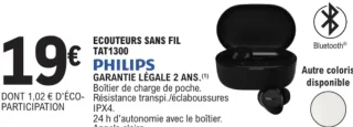 Ecouteurs sans fil TAT1300 Philips