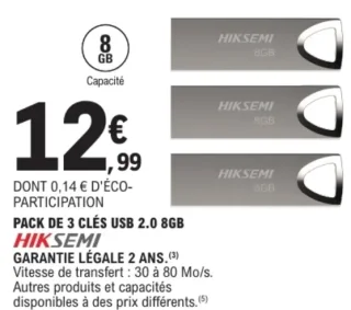 Pack de 3 clés USB 2.0 Hiksemi 8Go