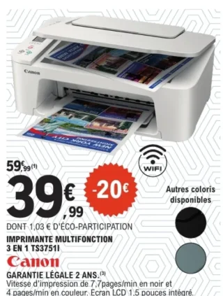 Imprimante multifonction 3 en 1 Canon TS3751I