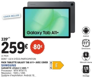 Pack tablette Samsung Galaxy Tab A11+ avec cover