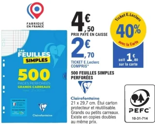 500 feuilles simples perforées Clairefontaine