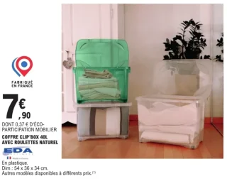Coffre Clip'box 40L avec roulettes naturel EDA