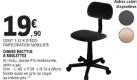 Chaise dactylo à roulettes
