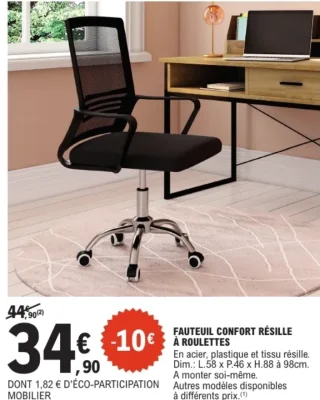 Fauteuil confort résille à roulettes