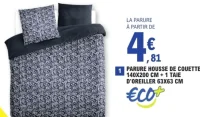 Eco+ Parure housse de couette 140x200 cm + 1 taie d'oreiller 63x63 cm