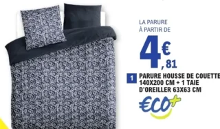 Eco+ Parure housse de couette 140x200 cm + 1 taie d'oreiller 63x63 cm