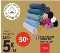 Drap housse coton bio 90x190 cm Tissaia