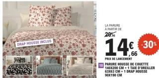 Parure housse de couette 140x200 cm + 1 taie d'oreiller 63x63 cm + 1 drap housse 90x190 cm Tissaia