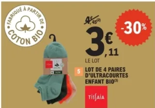 Tissaia Lot de 4 paires d'ultracourtes enfant bio