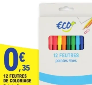 ECO+ 12 Feutres de coloriage pointes fines