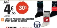 Lot de 6 paires de chaussettes sport junior ou homme