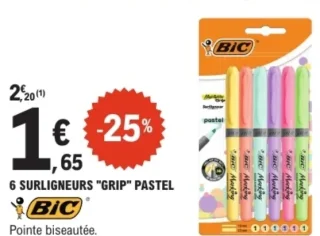 6 surligneurs "Grip" pastel Bic