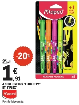 4 surligneurs "Fluo Peps" et 1 "Flex" Maped