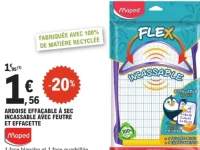 Ardoise effaçable à sec incassable avec feutre et effacette Maped Flex