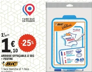Ardoise effaçable à sec + feutre Bic Velleda