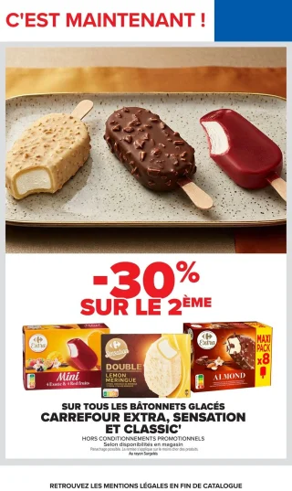Bâtonnets glacés Carrefour Extra, Sensation et Classic