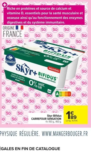 Skyr Bifidus CARREFOUR SENSATION 4 x 100 g.