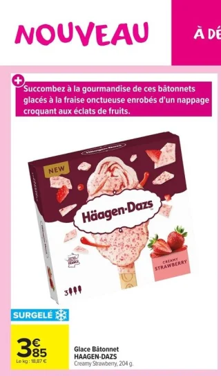 Glace Bâtonnet HAAGEN-DAZS Creamy Strawberry