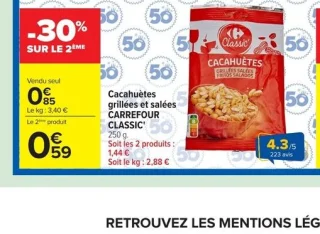 Cacahuètes grillées et salées CARREFOUR CLASSIC