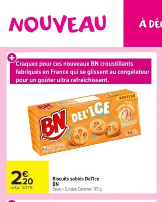 Biscuits sablés Del'Ice BN Saveur Sundae Caramel