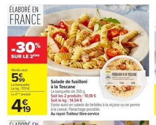 Salade de fusilloni à la Toscane CARREFOUR Le Marché