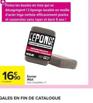 Éponge INGA Acier Inoxydable, x 1