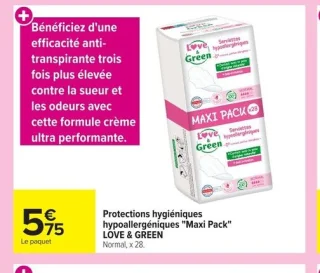 Protections hygiéniques hypoallergéniques "Maxi Pack" LOVE & GREEN