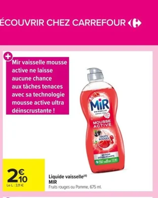 Liquide vaisselle MIR Fruits rouges ou Pomme