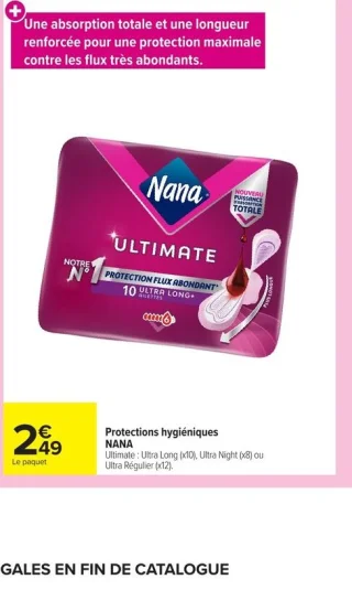 Protections hygiéniques NANA Ultimate : Ultra Long, Ultra Night ou Ultra Régulier