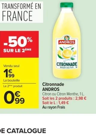 Citronnade ANDROS Citron ou Citron Menthe