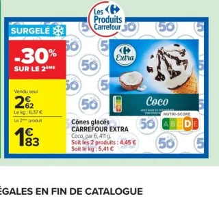 Cônes glacés Carrefour Extra Coco