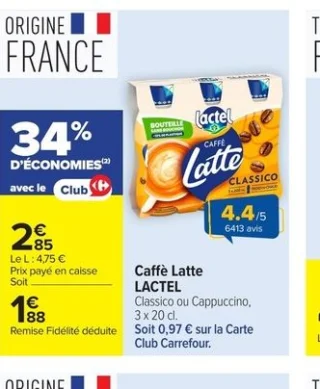 Caffè Latte Lactel Classico ou Cappuccino