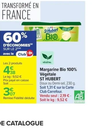 Margarine Bio 100% St Hubert Doux ou Demi-sel