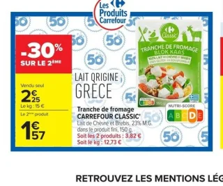 Tranche de fromage CARREFOUR CLASSIC' Lait de Chèvre et Brebis