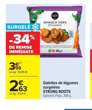 Galettes de légumes surgelées STRONG ROOTS Epinards Pops