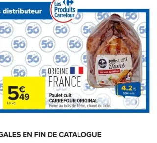 Poulet cuit CARREFOUR ORIGINAL Fumé au bois de hêtre