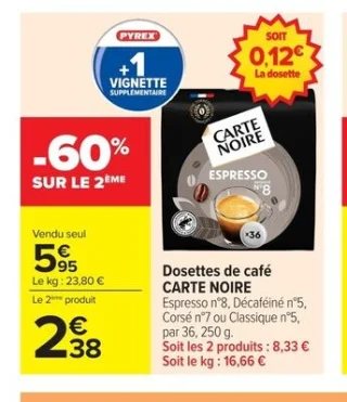 Dosettes de café CARTE NOIRE Espresso n°8, Décaféiné n°5, Corsé n°7 ou Classique n°5