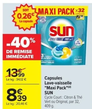 Capsules Lave-vaisselle "Maxi Pack" SUN Cycle Court