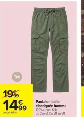 Pantalon taille élastiquée homme Tex